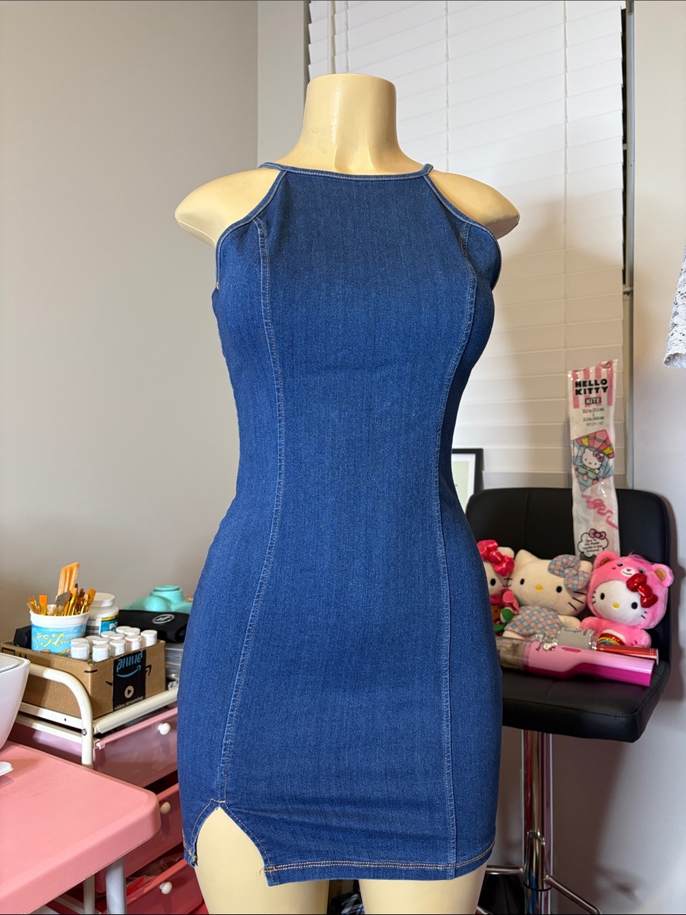 Denim halter top mini dress